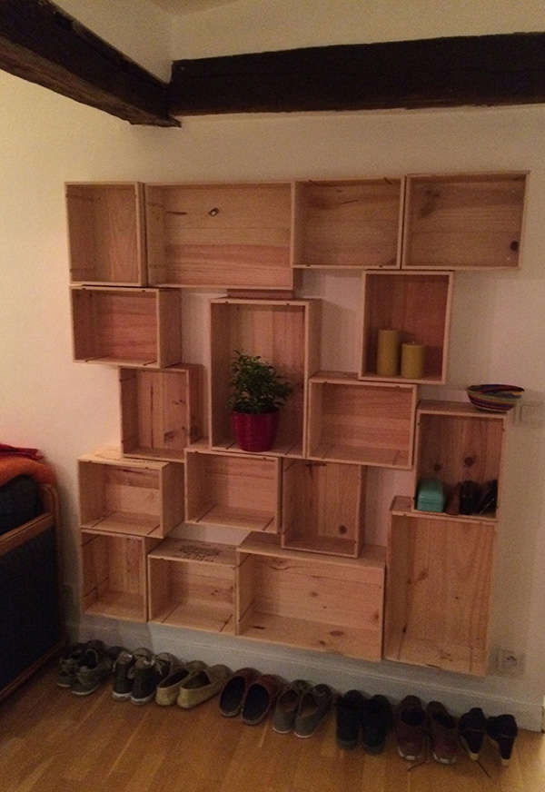 Wine crate shelves